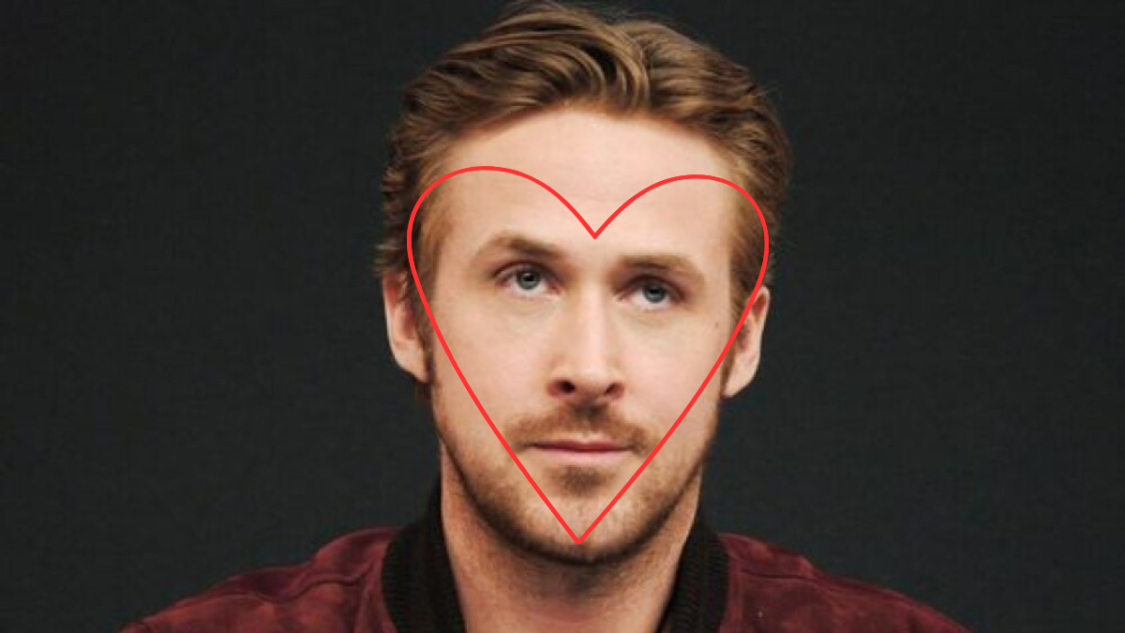 Ryan Gosling with a heart outline around his face