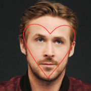 Ryan Gosling with a heart outline around his face