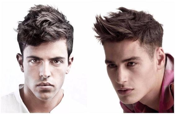 two diamond face-shaped men with faux hawk haircuts side by side